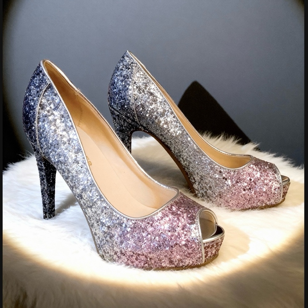 Marc Fisher “Harpley” Glitter Peep Toe Platform Pump